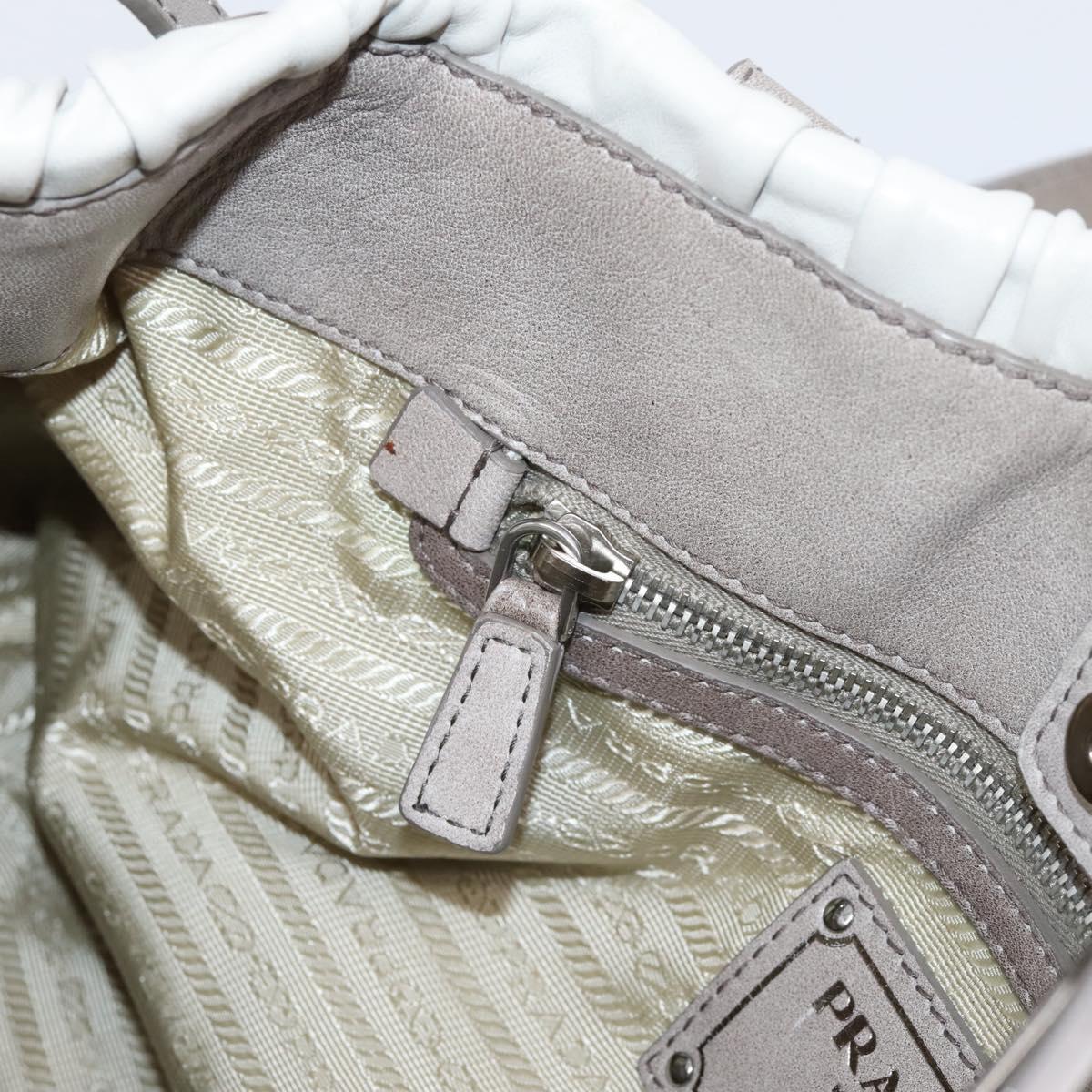 PRADA Gathered Hand Bag Leather 2way Gray Silver Auth 204095V