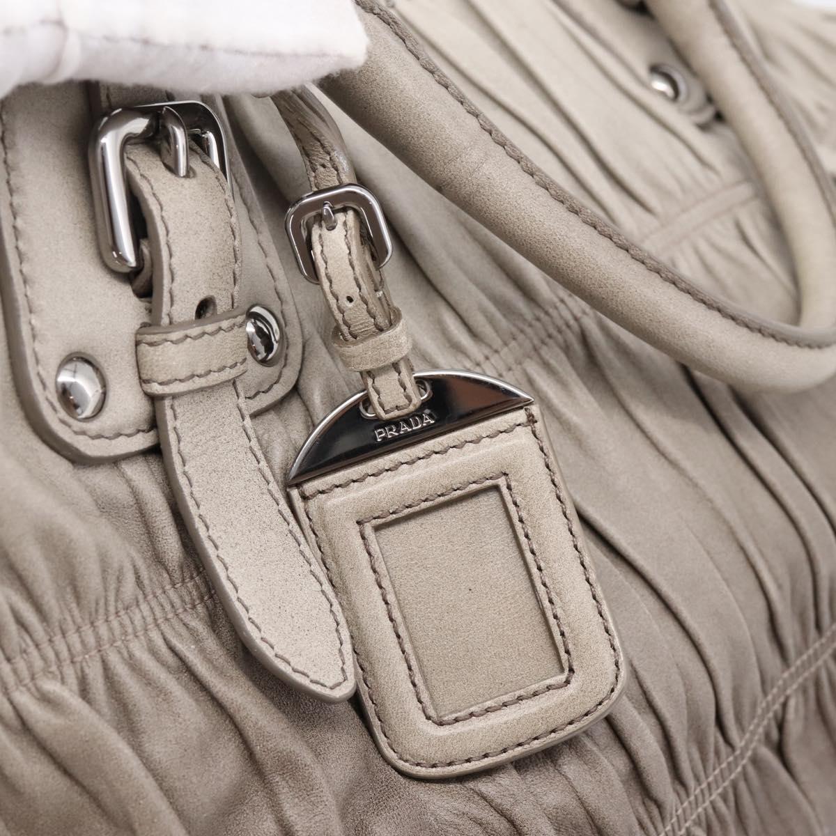 PRADA Gathered Hand Bag Leather 2way Gray Silver Auth 204095V
