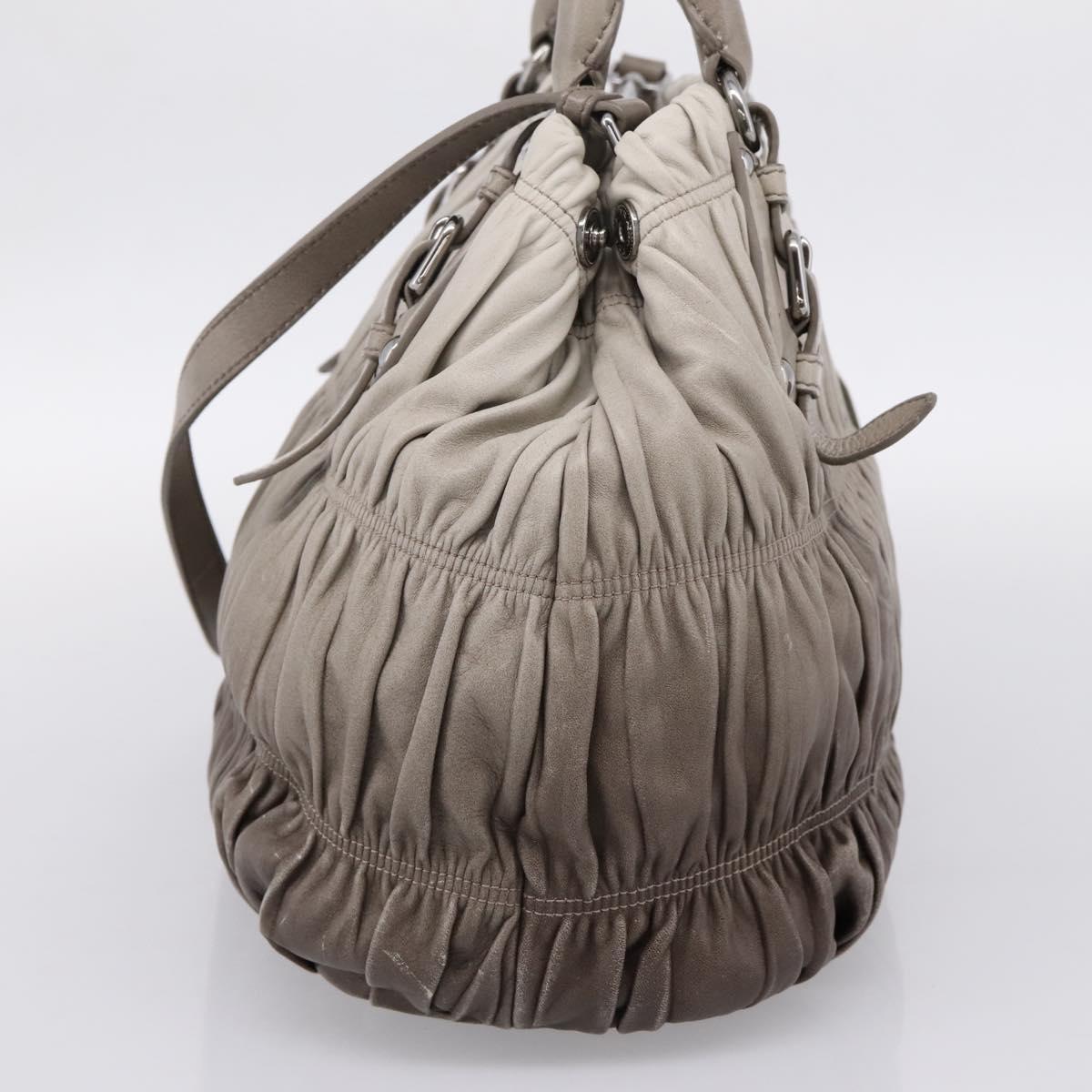 PRADA Gathered Hand Bag Leather 2way Gray Silver Auth 204095V