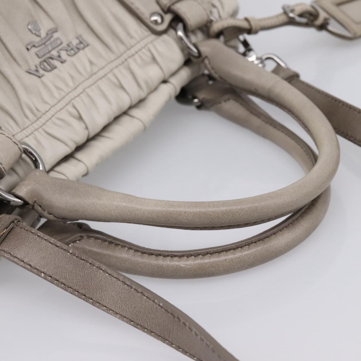 PRADA Gathered Hand Bag Leather 2way Gray Silver Auth 204095V