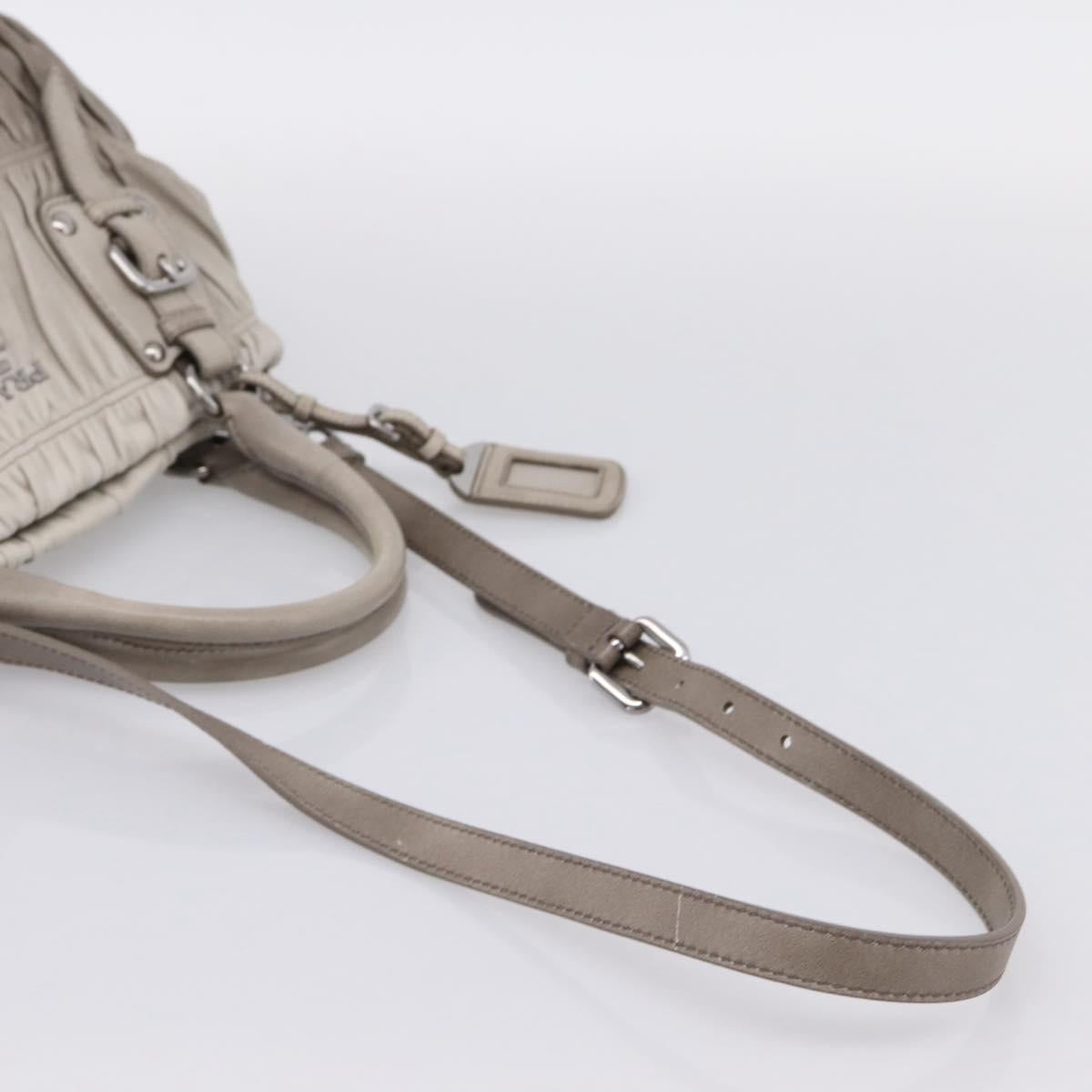 PRADA Gathered Hand Bag Leather 2way Gray Silver Auth 204095V