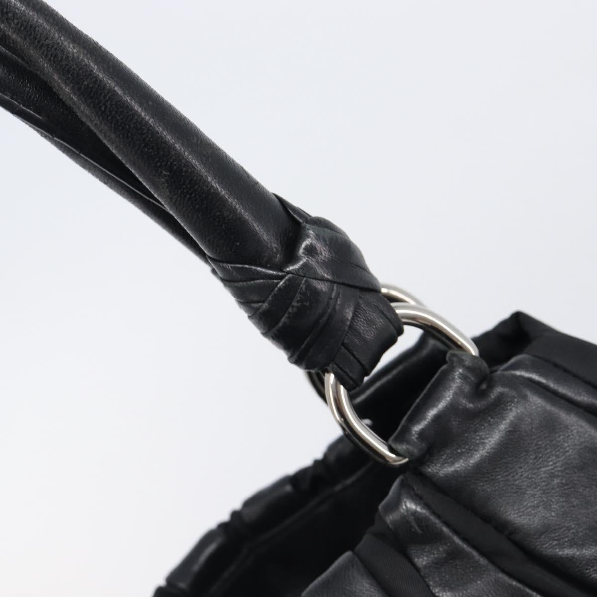 PRADA Crimson Hand Bag Leather Black Silver Auth 204098V