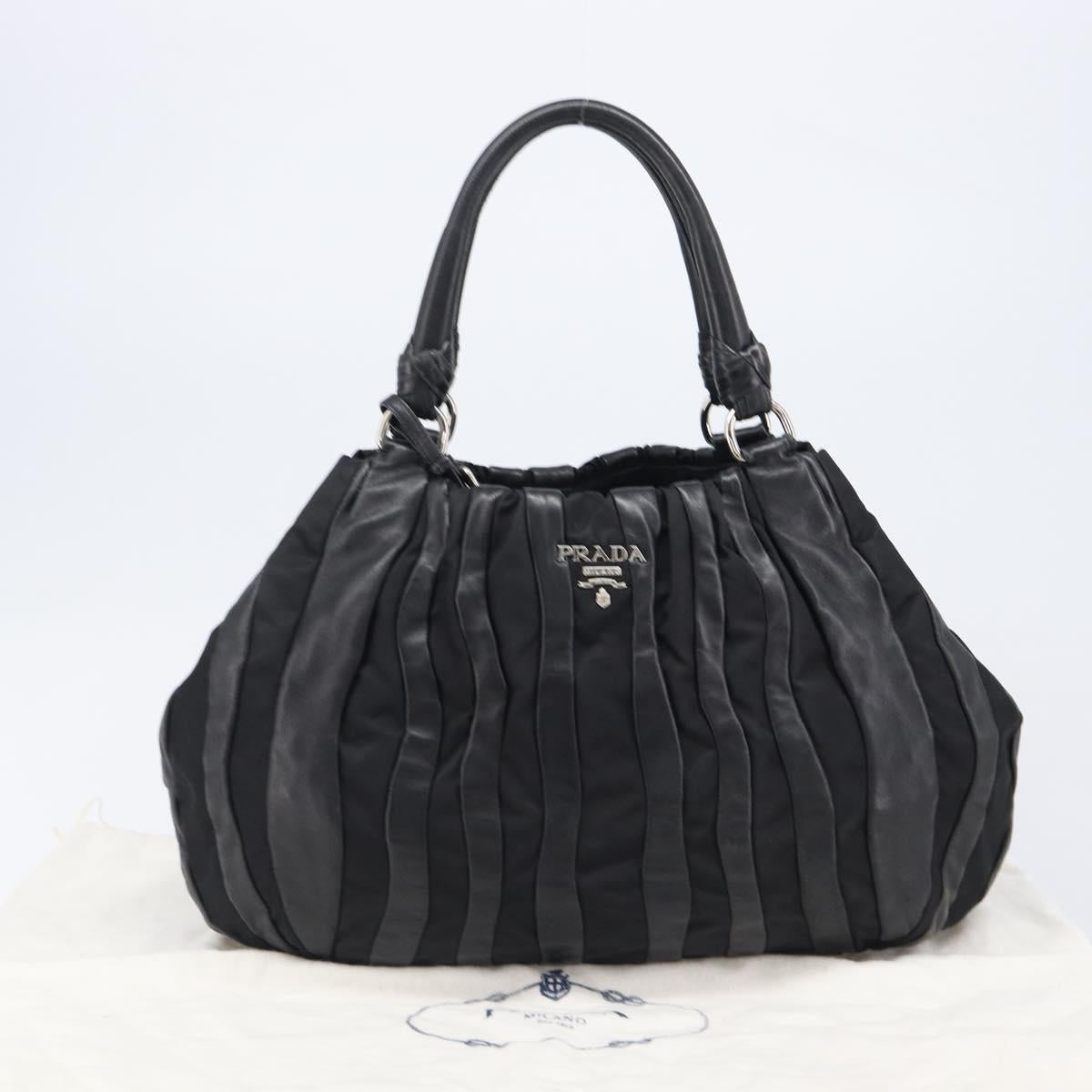PRADA Crimson Hand Bag Leather Black Silver Auth 204098V