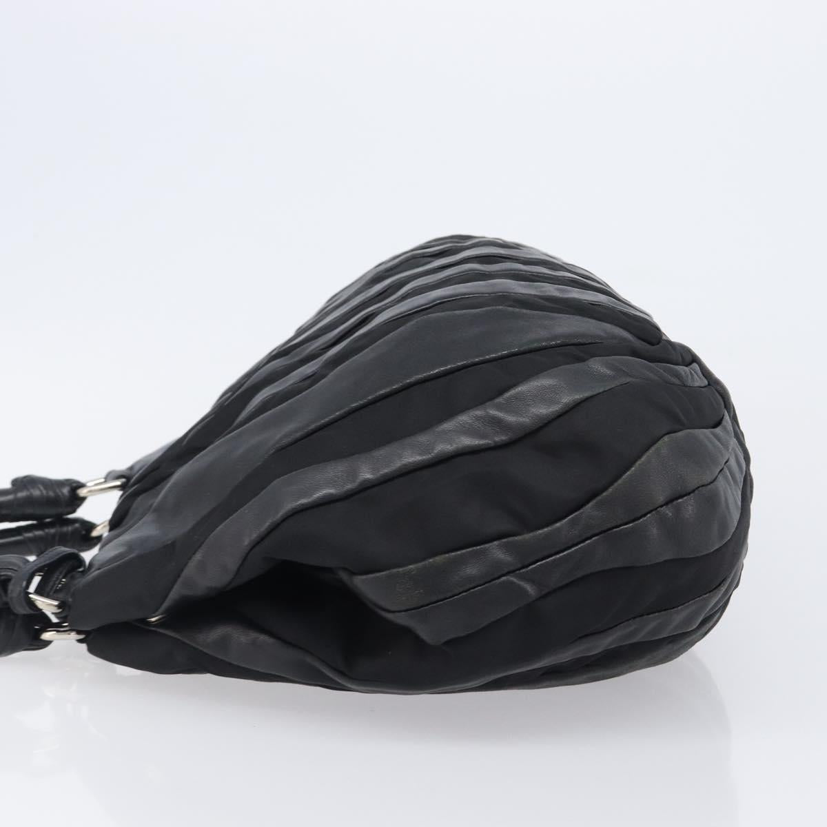 PRADA Crimson Hand Bag Leather Black Silver Auth 204098V