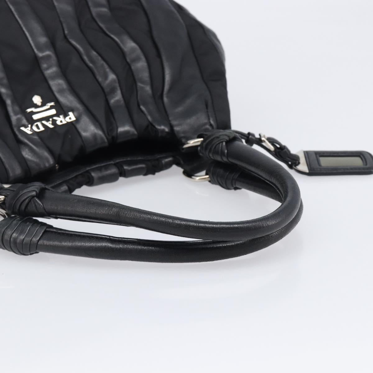 PRADA Crimson Hand Bag Leather Black Silver Auth 204098V