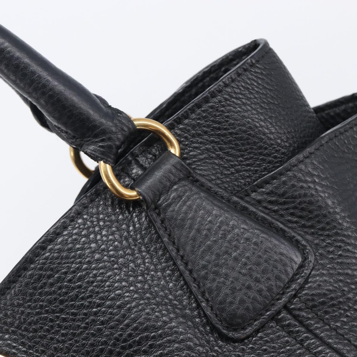PRADA Vitellolux Hand Bag Leather Black Gold Auth 204100V