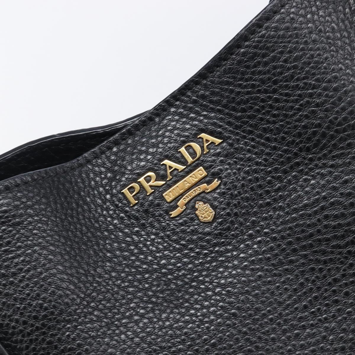PRADA Vitellolux Hand Bag Leather Black Gold Auth 204100V