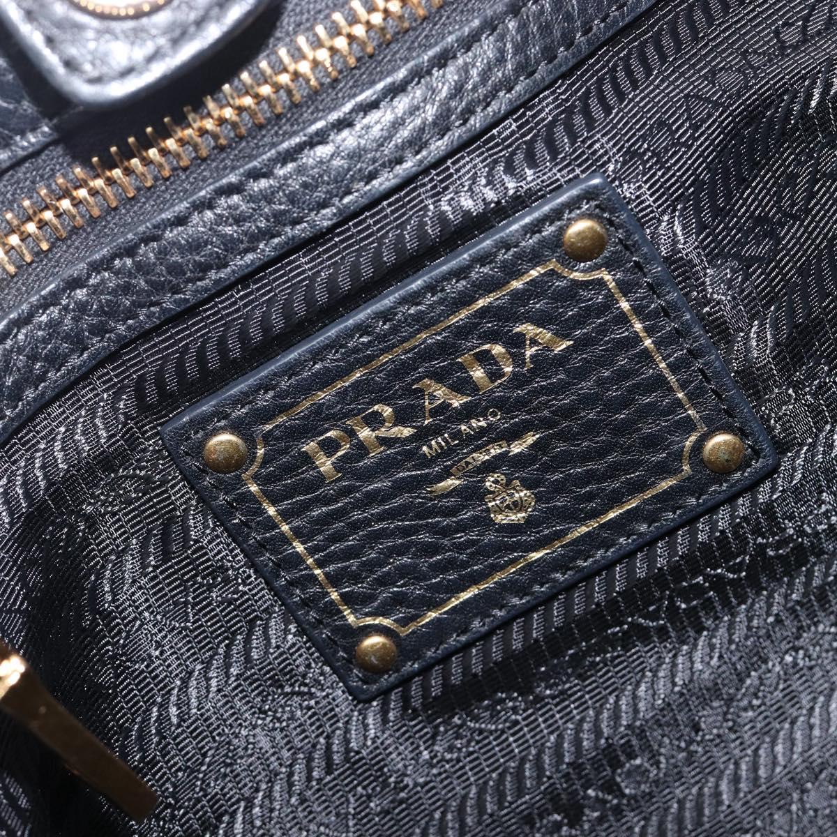 PRADA Vitellolux Hand Bag Leather Black Gold Auth 204100V