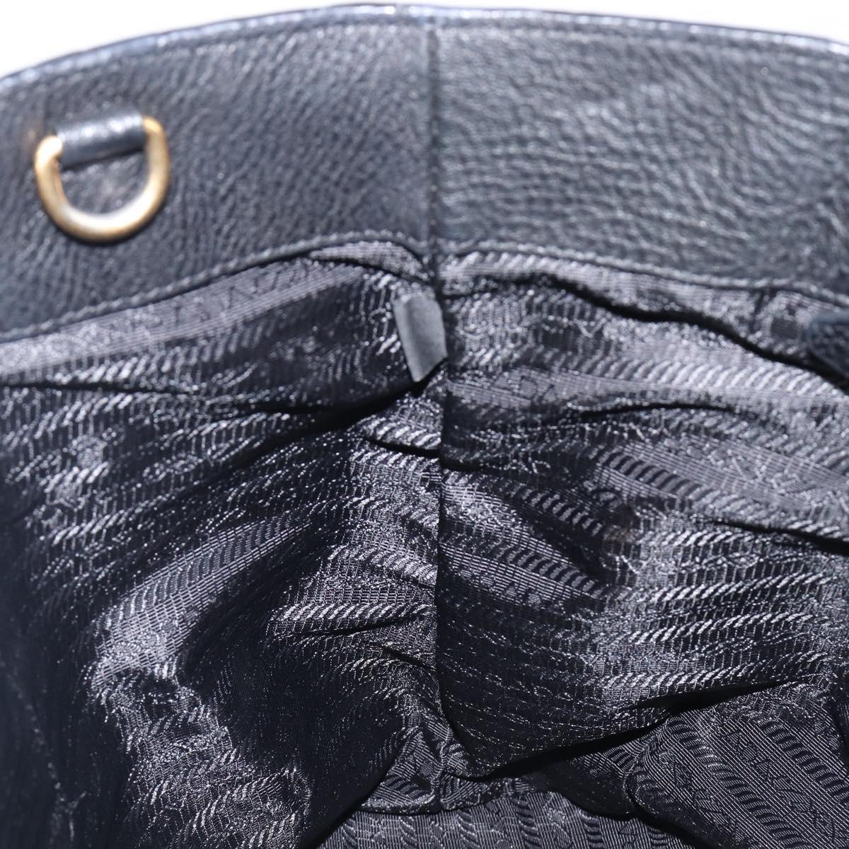PRADA Vitellolux Hand Bag Leather Black Gold Auth 204100V