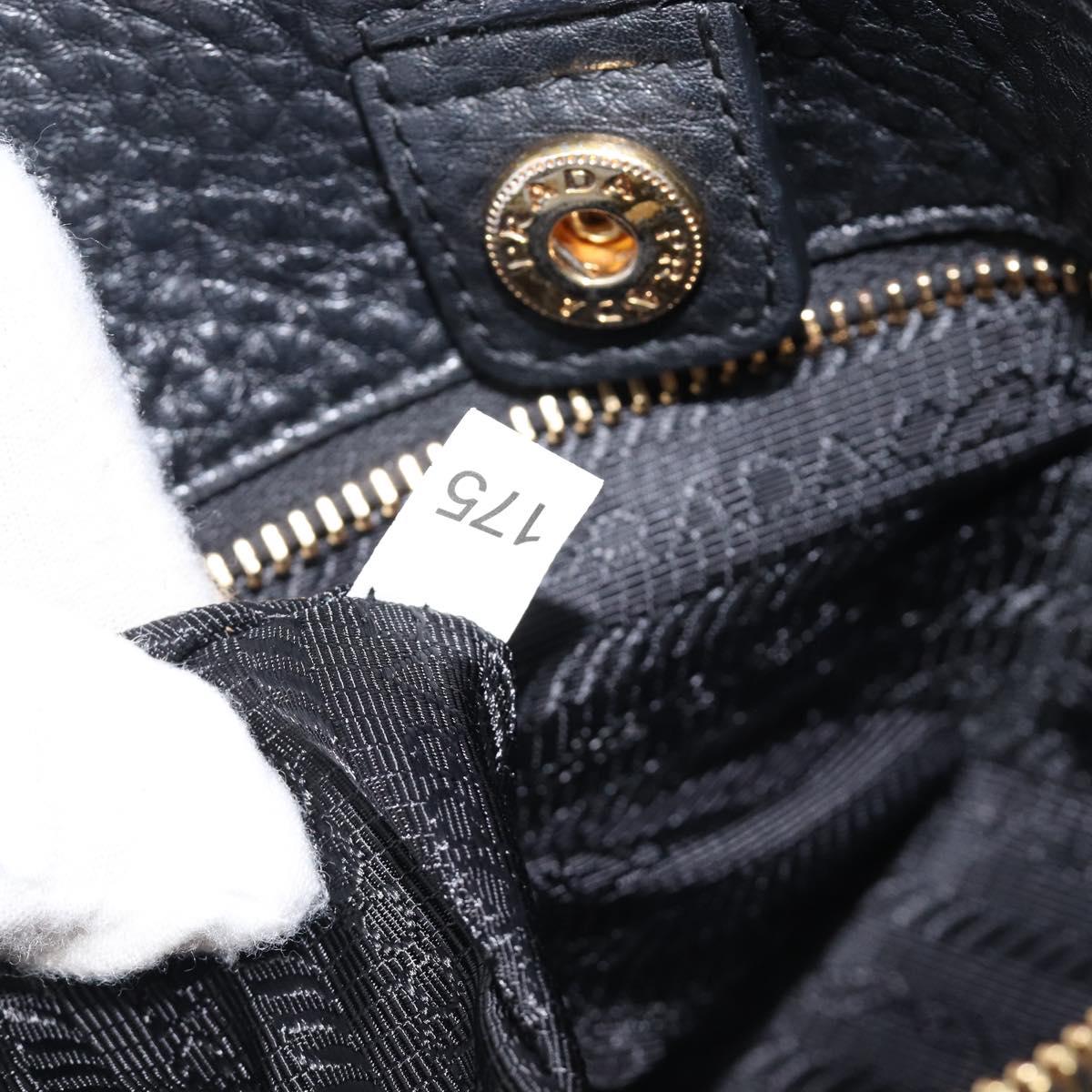PRADA Vitellolux Hand Bag Leather Black Gold Auth 204100V