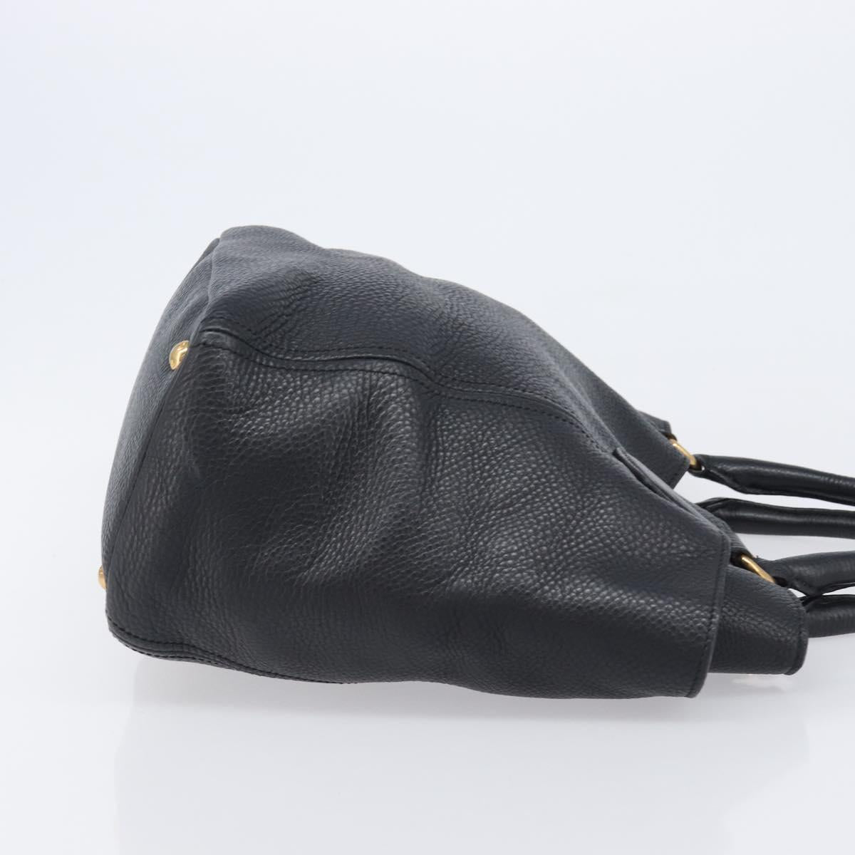 PRADA Vitellolux Hand Bag Leather Black Gold Auth 204100V