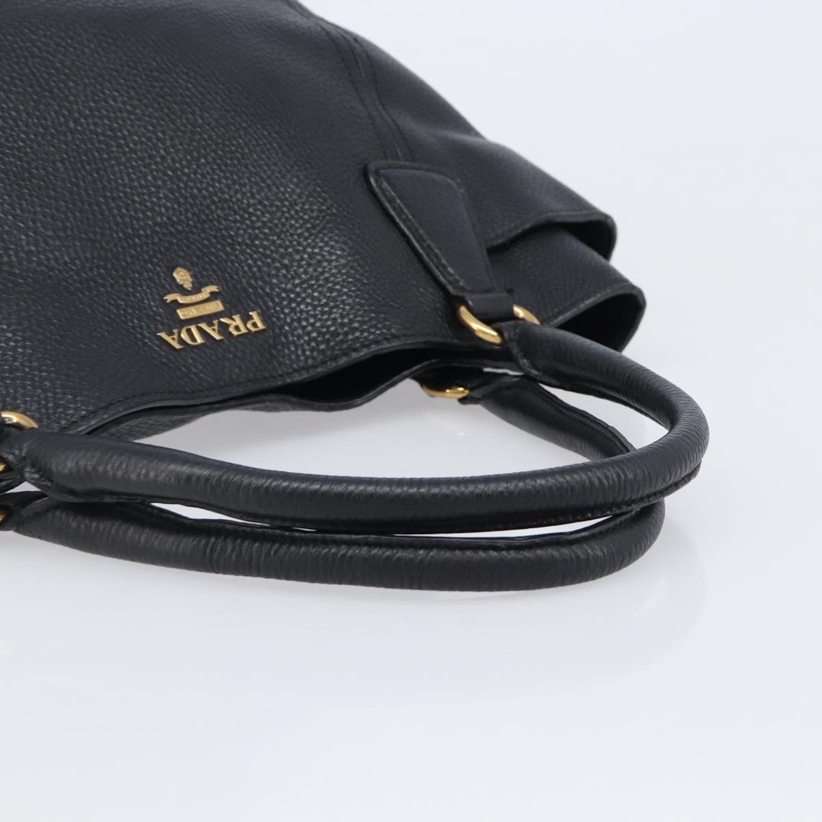 PRADA Vitellolux Hand Bag Leather Black Gold Auth 204100V