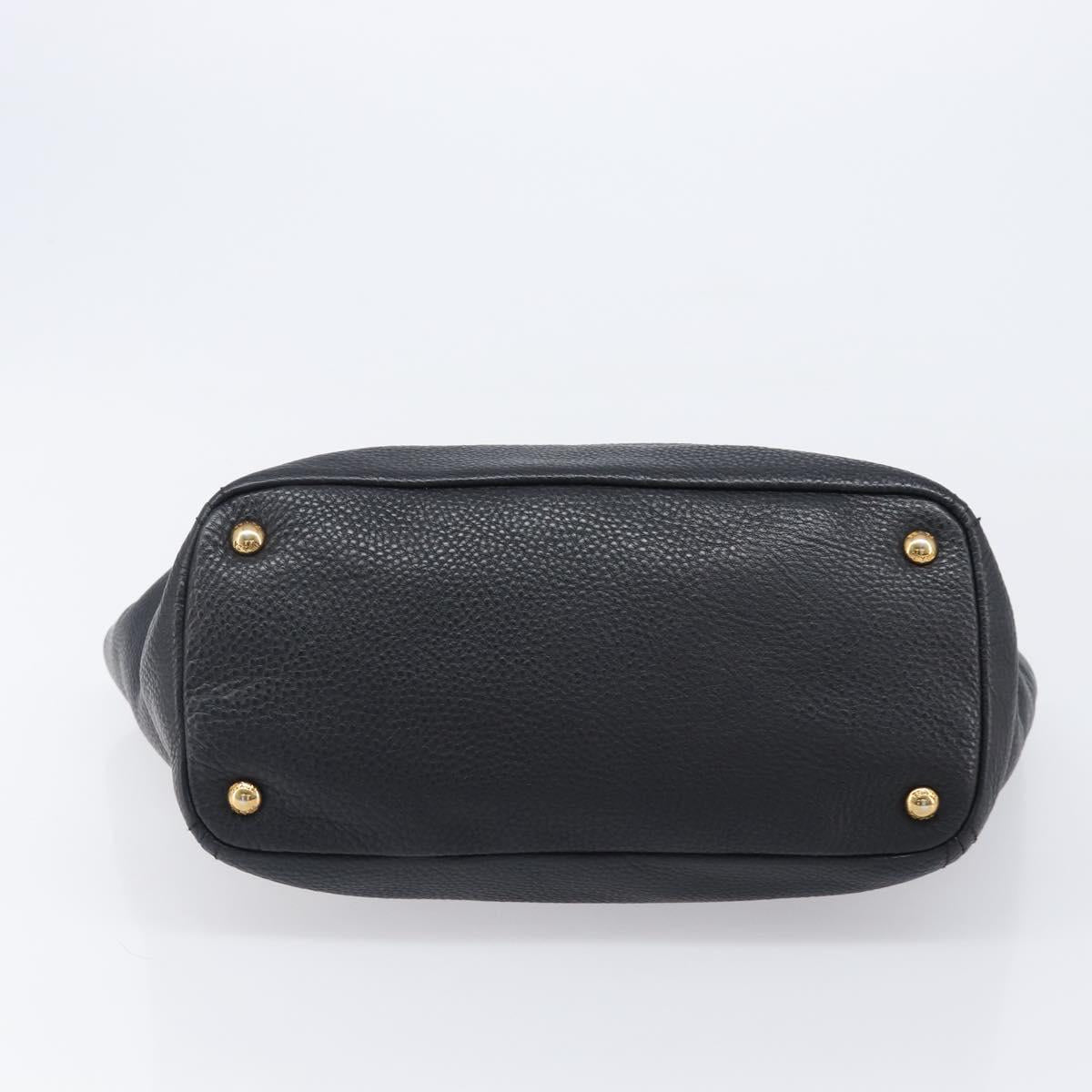 PRADA Vitellolux Hand Bag Leather Black Gold Auth 204100V