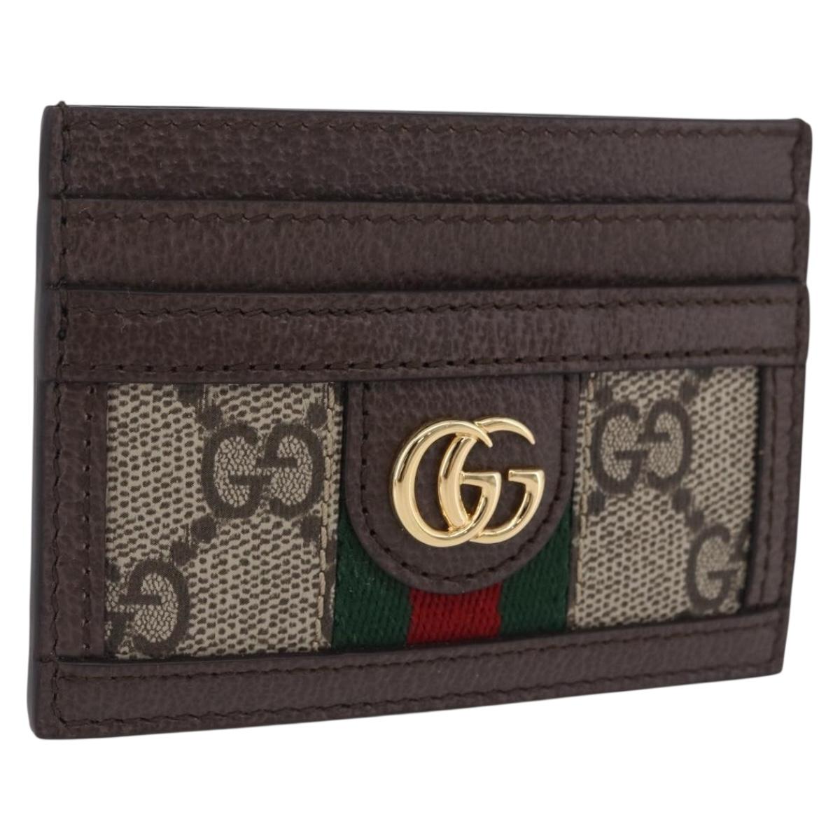 GUCCI Web Sherry Line Card Case PVC Brown Gold 523159 Auth 204103V