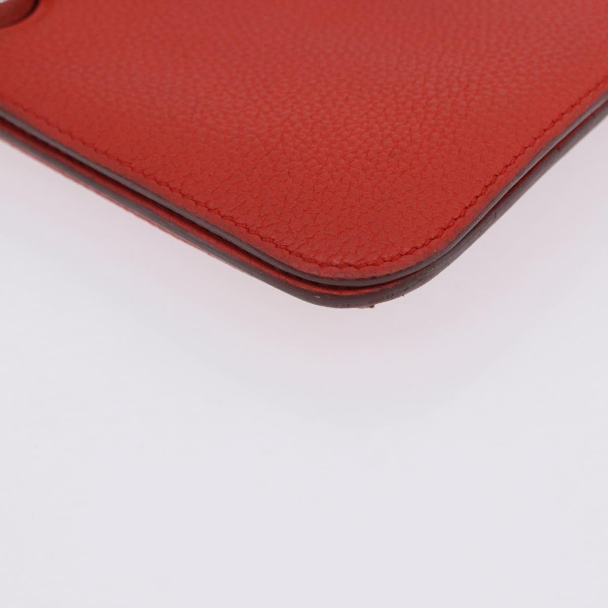 HERMES Dogon Wallet Taurillon Clemence Leather Orange Silver Auth 204105