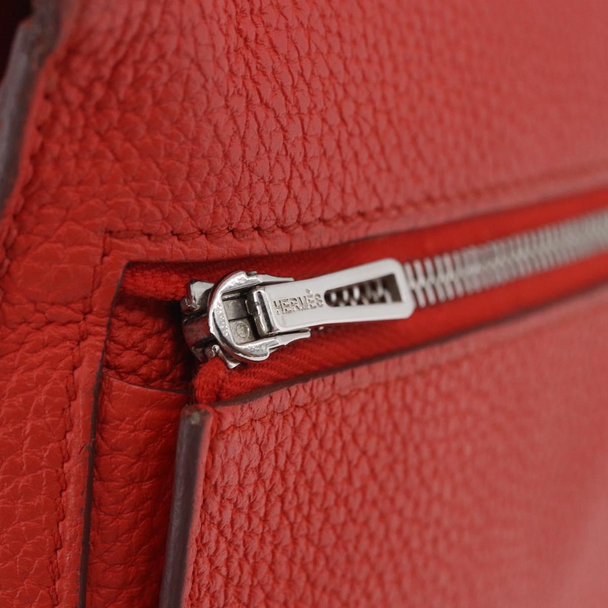 HERMES Dogon Wallet Taurillon Clemence Leather Orange Silver Auth 204105