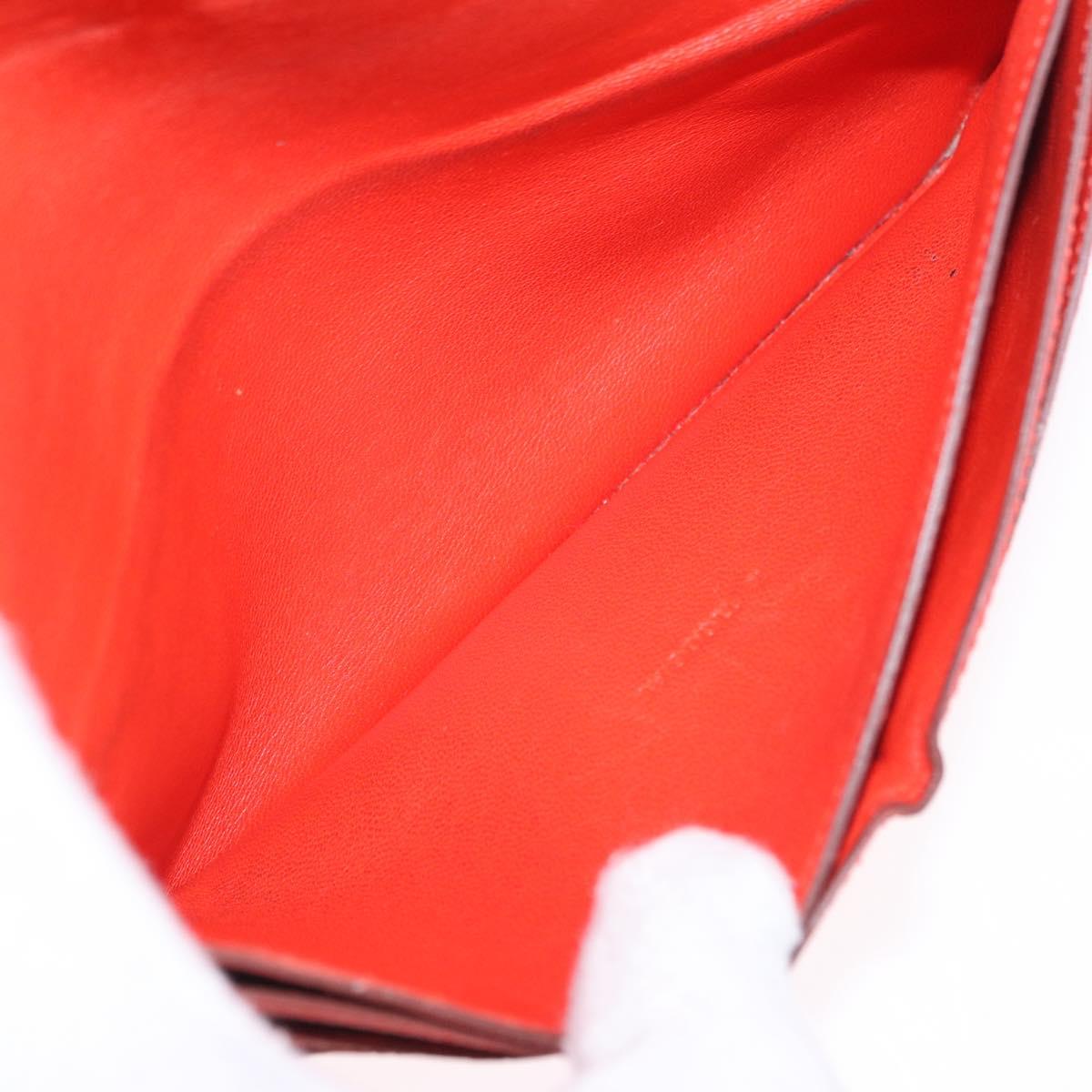 HERMES Dogon Wallet Taurillon Clemence Leather Orange Silver Auth 204105