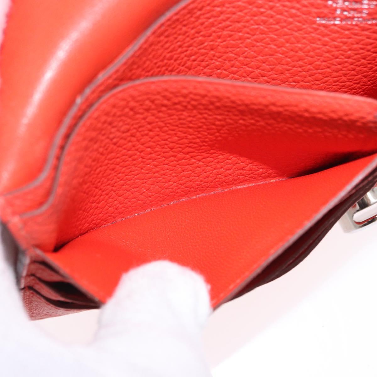 HERMES Dogon Wallet Taurillon Clemence Leather Orange Silver Auth 204105