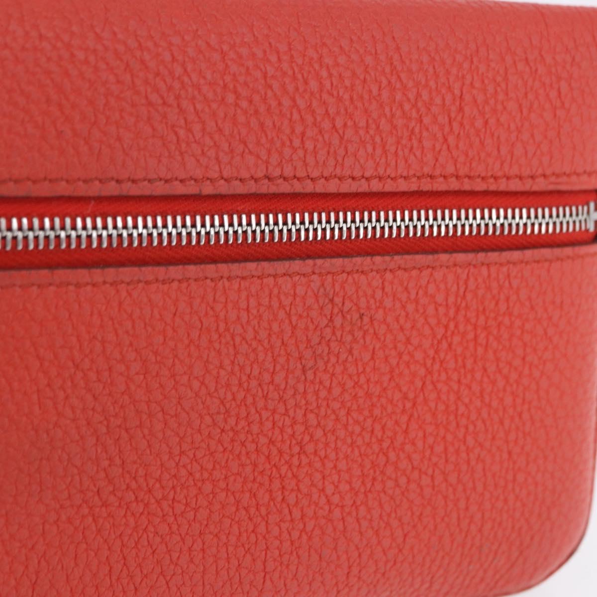 HERMES Dogon Wallet Taurillon Clemence Leather Orange Silver Auth 204105