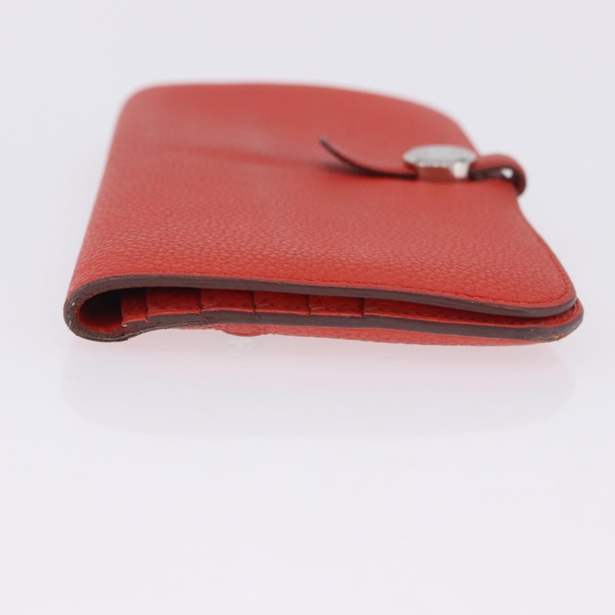 HERMES Dogon Wallet Taurillon Clemence Leather Orange Silver Auth 204105