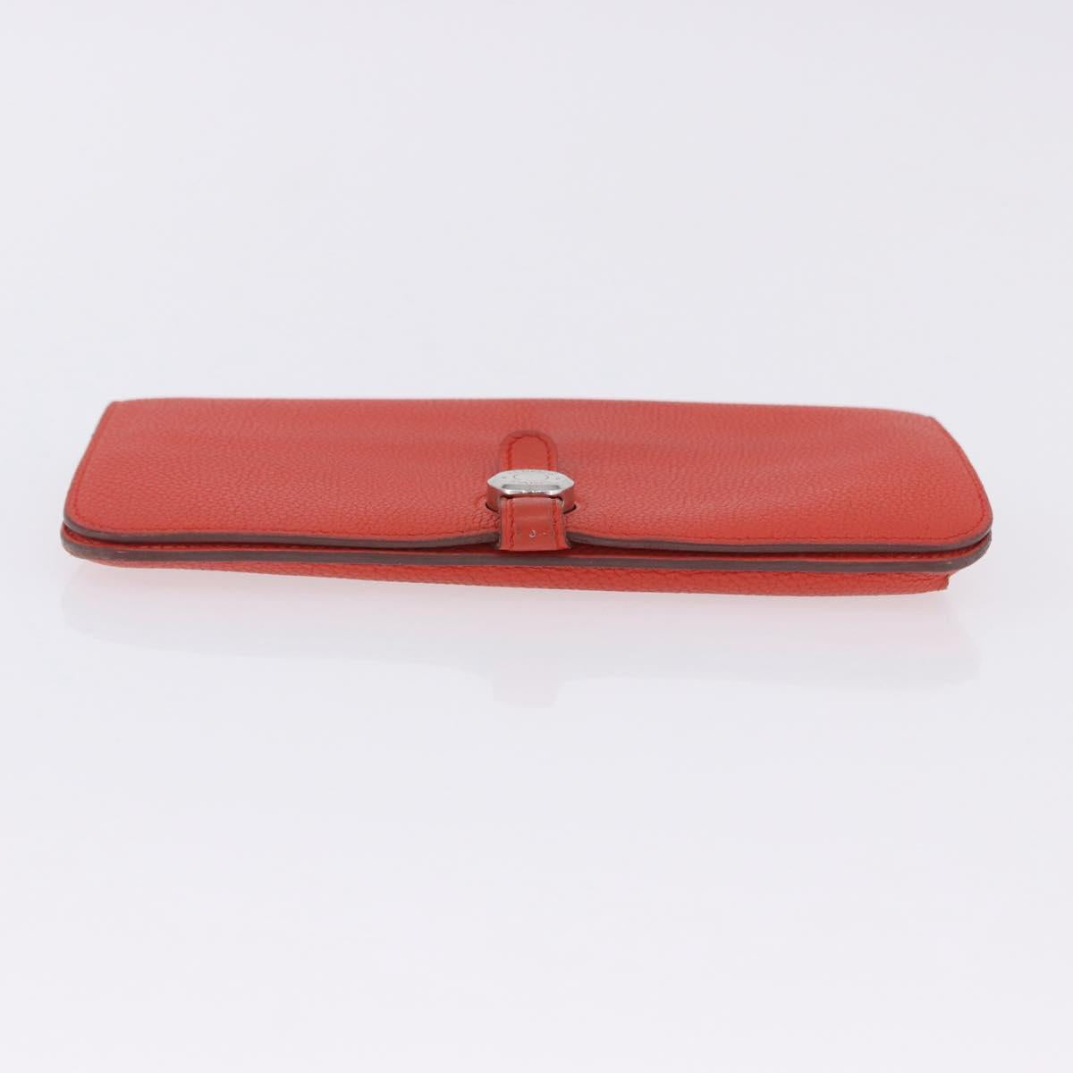 HERMES Dogon Wallet Taurillon Clemence Leather Orange Silver Auth 204105
