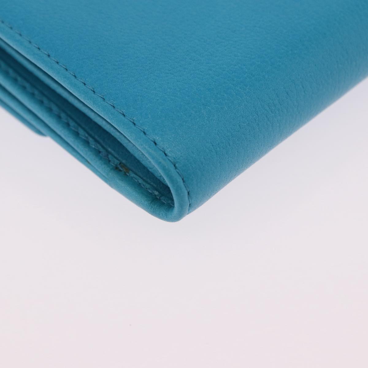CHANEL Camelia Wallet Leather Blue Silver CC Auth 204106M
