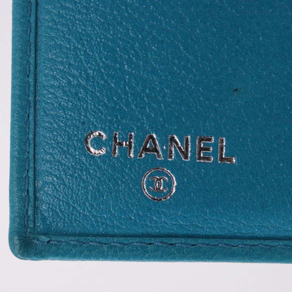 CHANEL Camelia Wallet Leather Blue Silver CC Auth 204106M