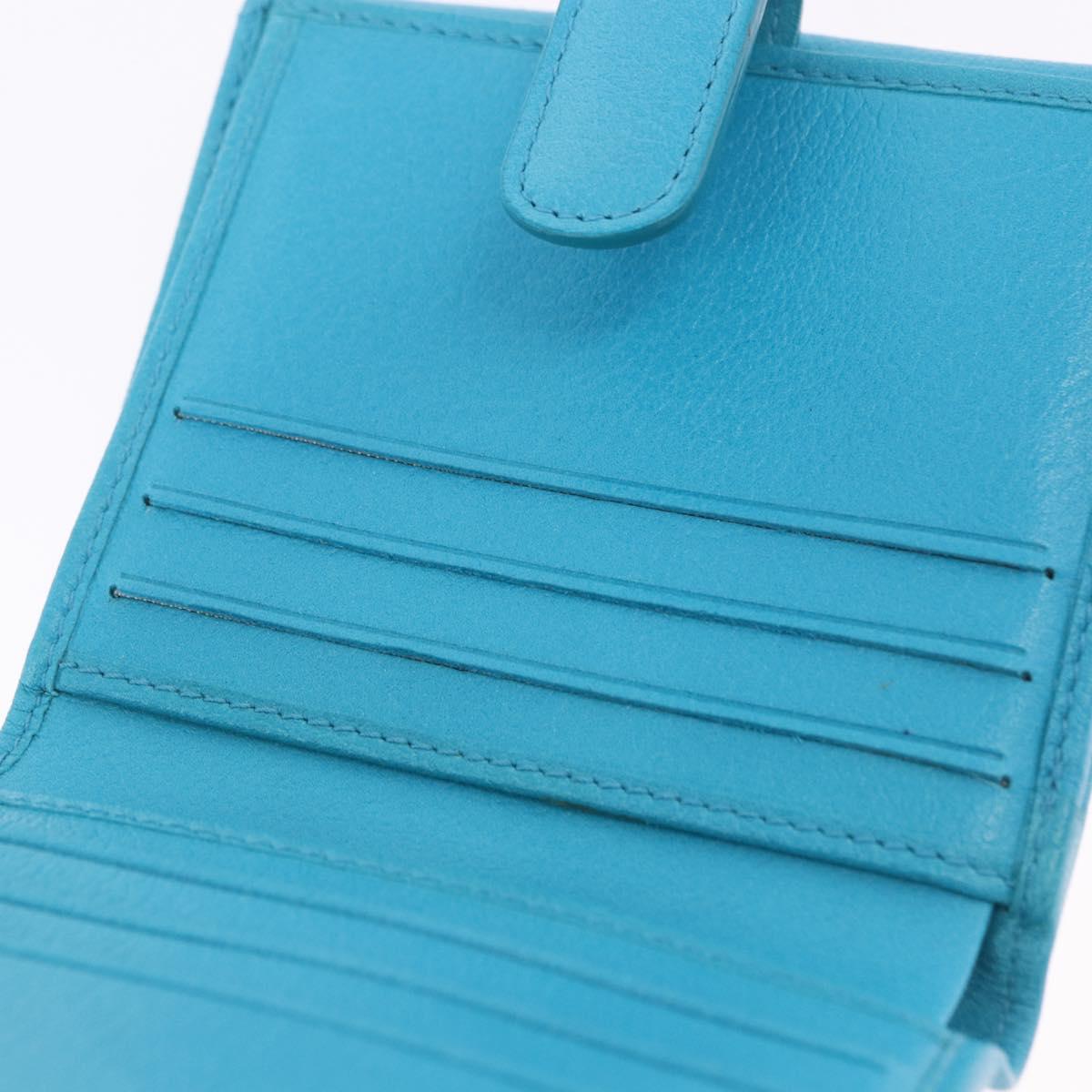 CHANEL Camelia Wallet Leather Blue Silver CC Auth 204106M