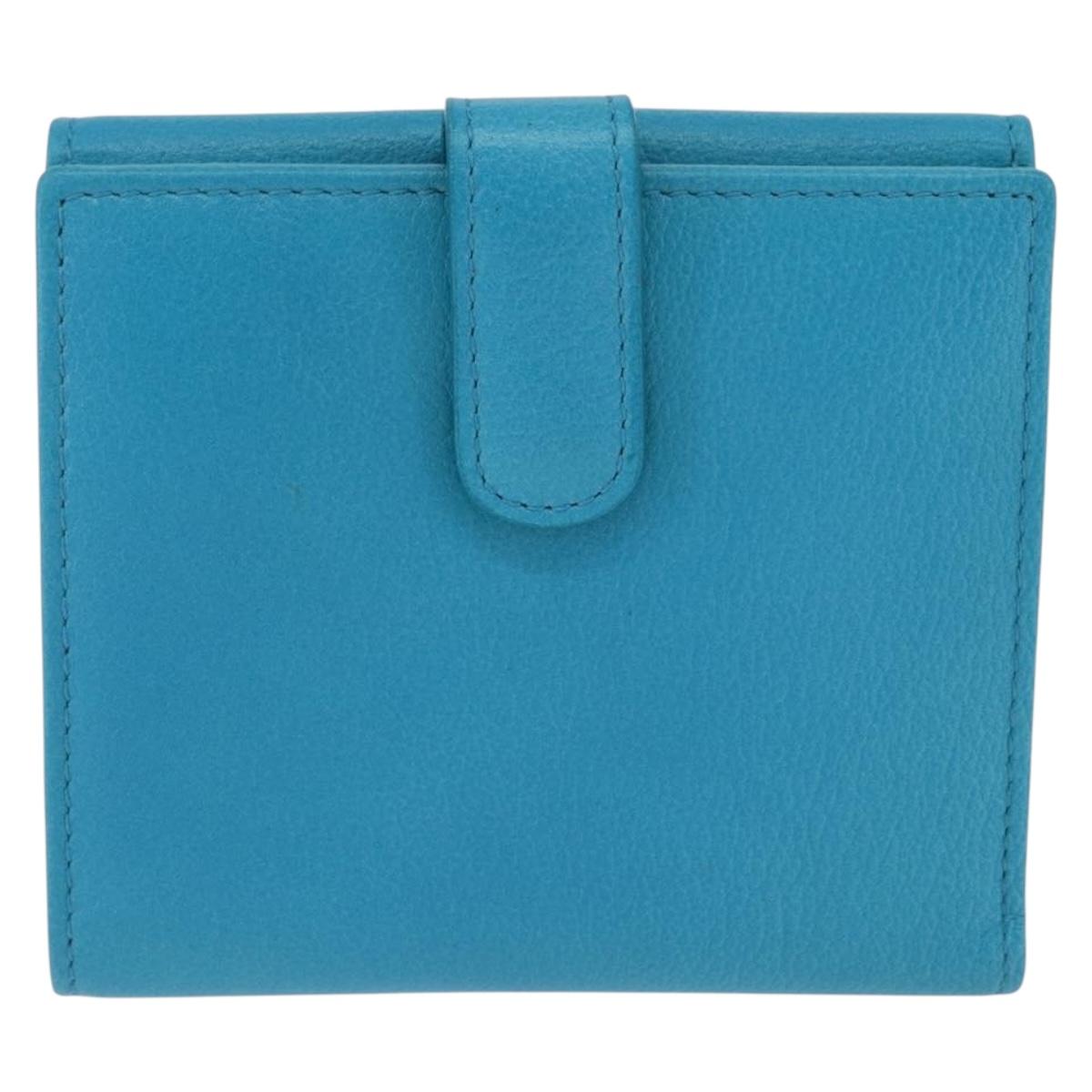 CHANEL Camelia Wallet Leather Blue Silver CC Auth 204106M