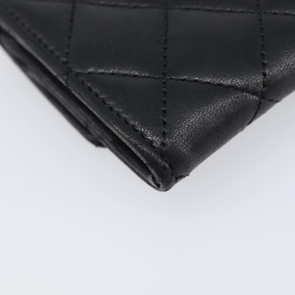 CHANEL Matelasse Card Case Lamb Skin Black Silver CC Auth 204109V
