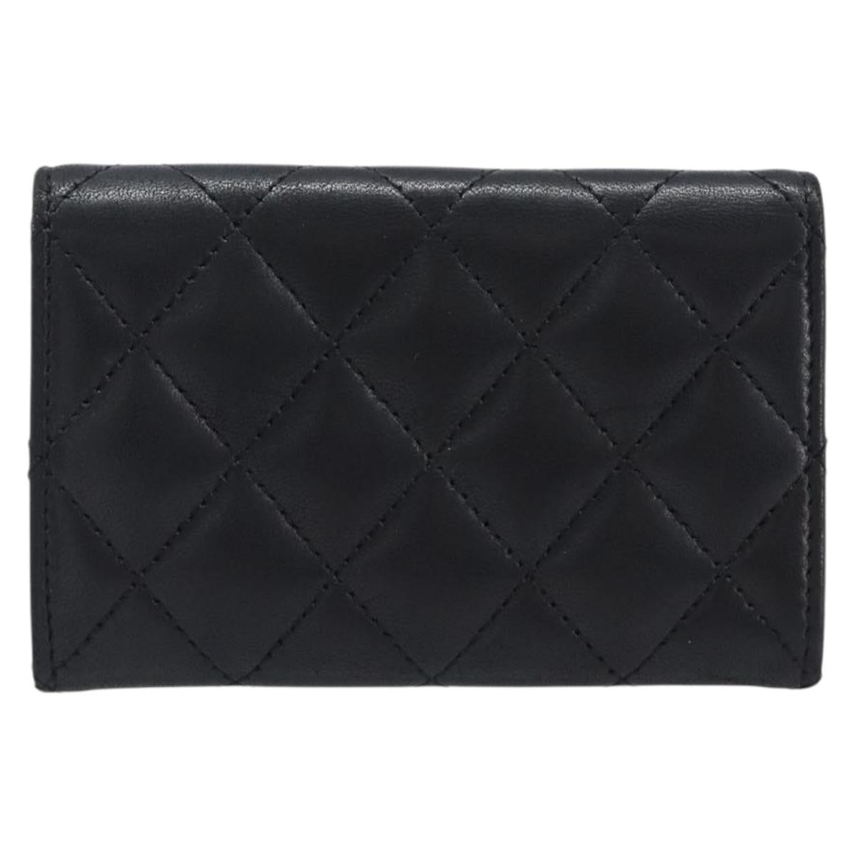 CHANEL Matelasse Card Case Lamb Skin Black Silver CC Auth 204109V