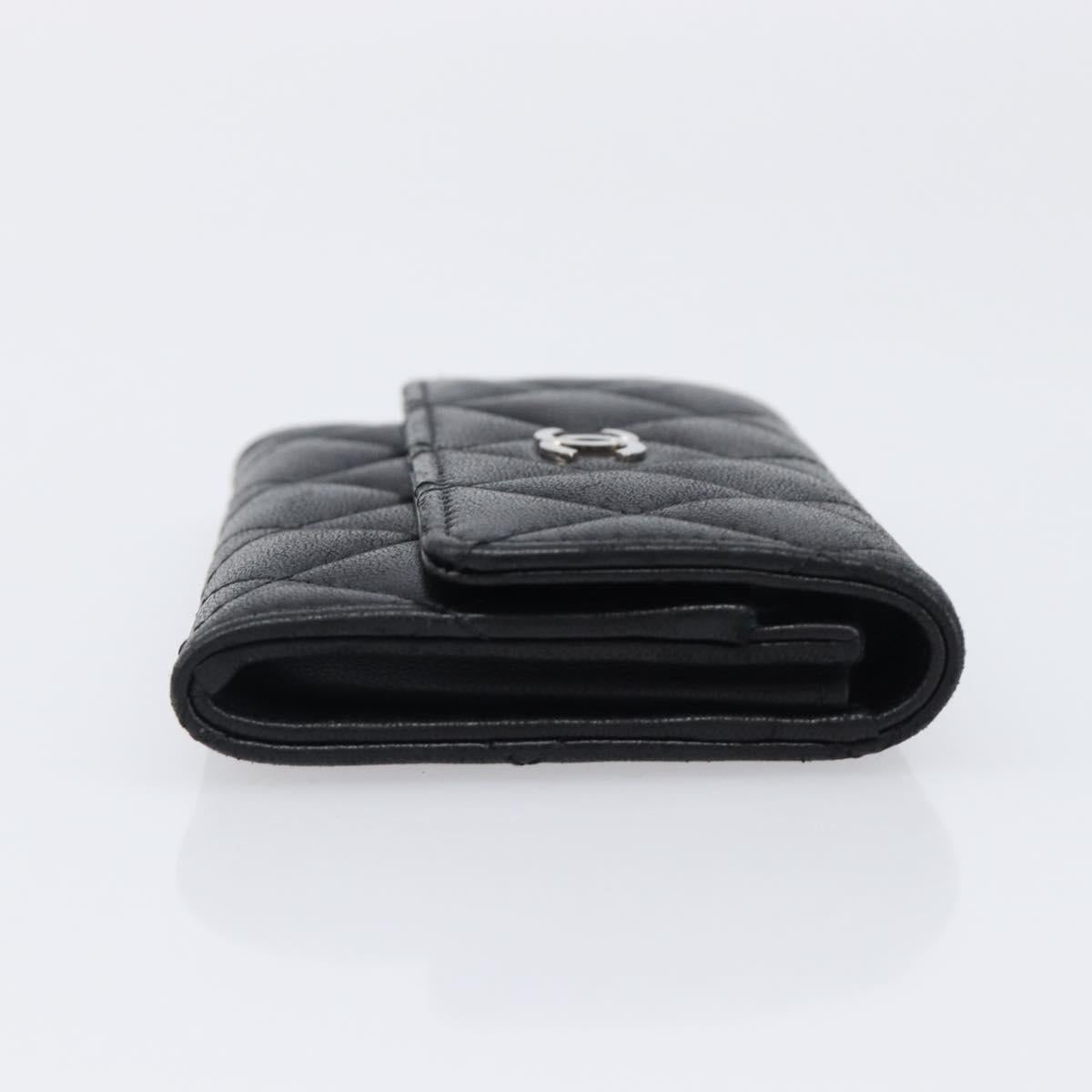 CHANEL Matelasse Card Case Lamb Skin Black Silver CC Auth 204109V