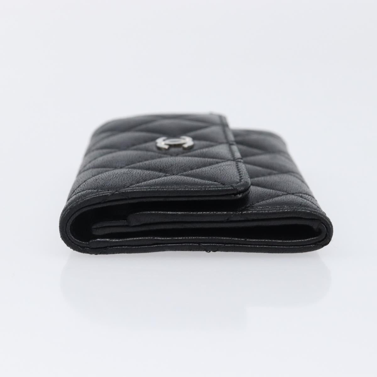 CHANEL Matelasse Card Case Lamb Skin Black Silver CC Auth 204109V