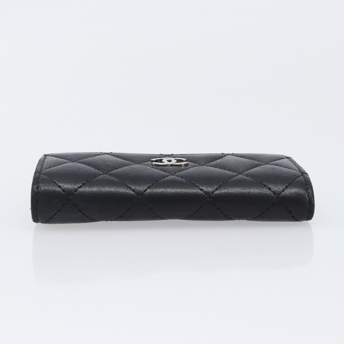 CHANEL Matelasse Card Case Lamb Skin Black Silver CC Auth 204109V
