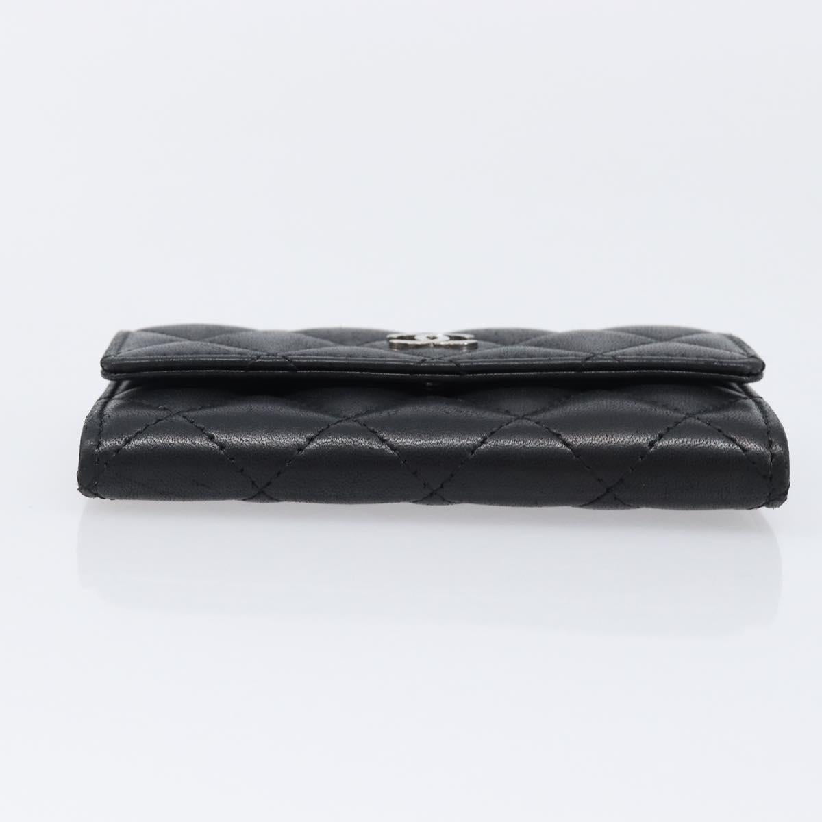 CHANEL Matelasse Card Case Lamb Skin Black Silver CC Auth 204109V