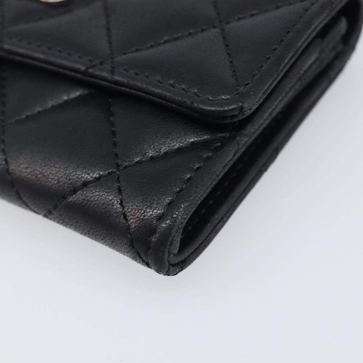 CHANEL Matelasse Card Case Lamb Skin Black Silver CC Auth 204109V