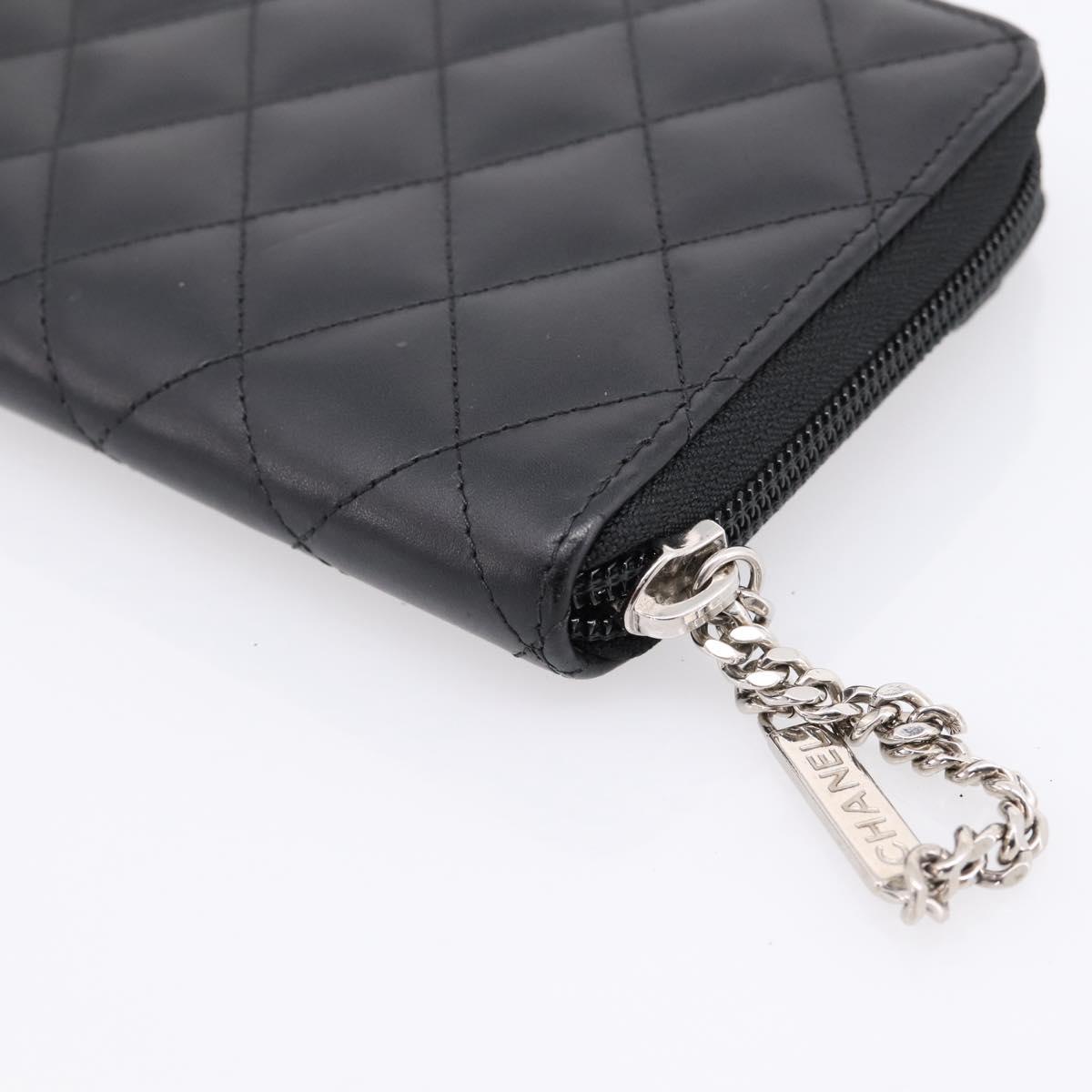 CHANEL Matelasse Cambon Line Long Wallet Leather Black Silver CC Auth 204110V
