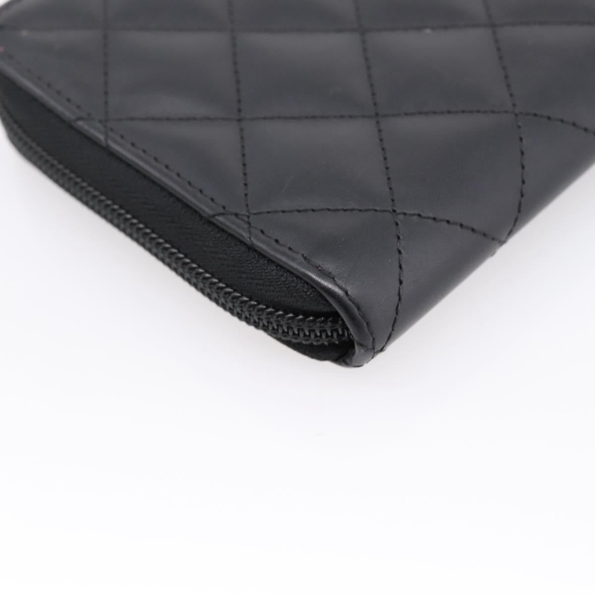 CHANEL Matelasse Cambon Line Long Wallet Leather Black Silver CC Auth 204110V