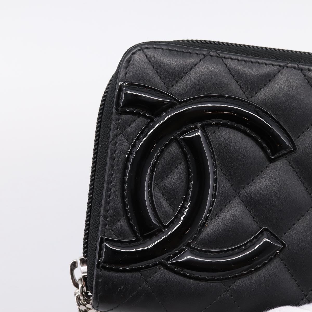 CHANEL Matelasse Cambon Line Long Wallet Leather Black Silver CC Auth 204110V