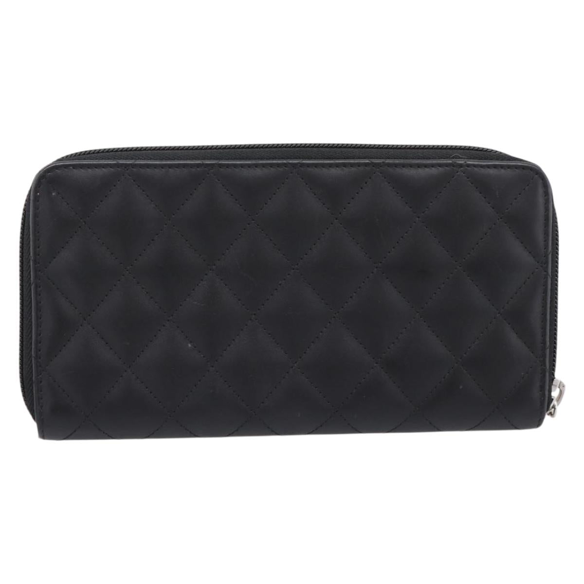 CHANEL Matelasse Cambon Line Long Wallet Leather Black Silver CC Auth 204110V