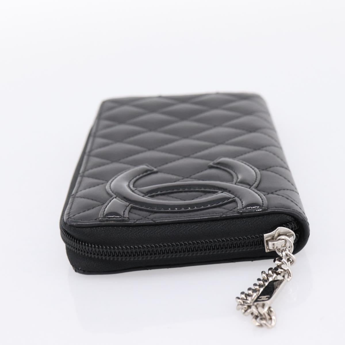 CHANEL Matelasse Cambon Line Long Wallet Leather Black Silver CC Auth 204110V