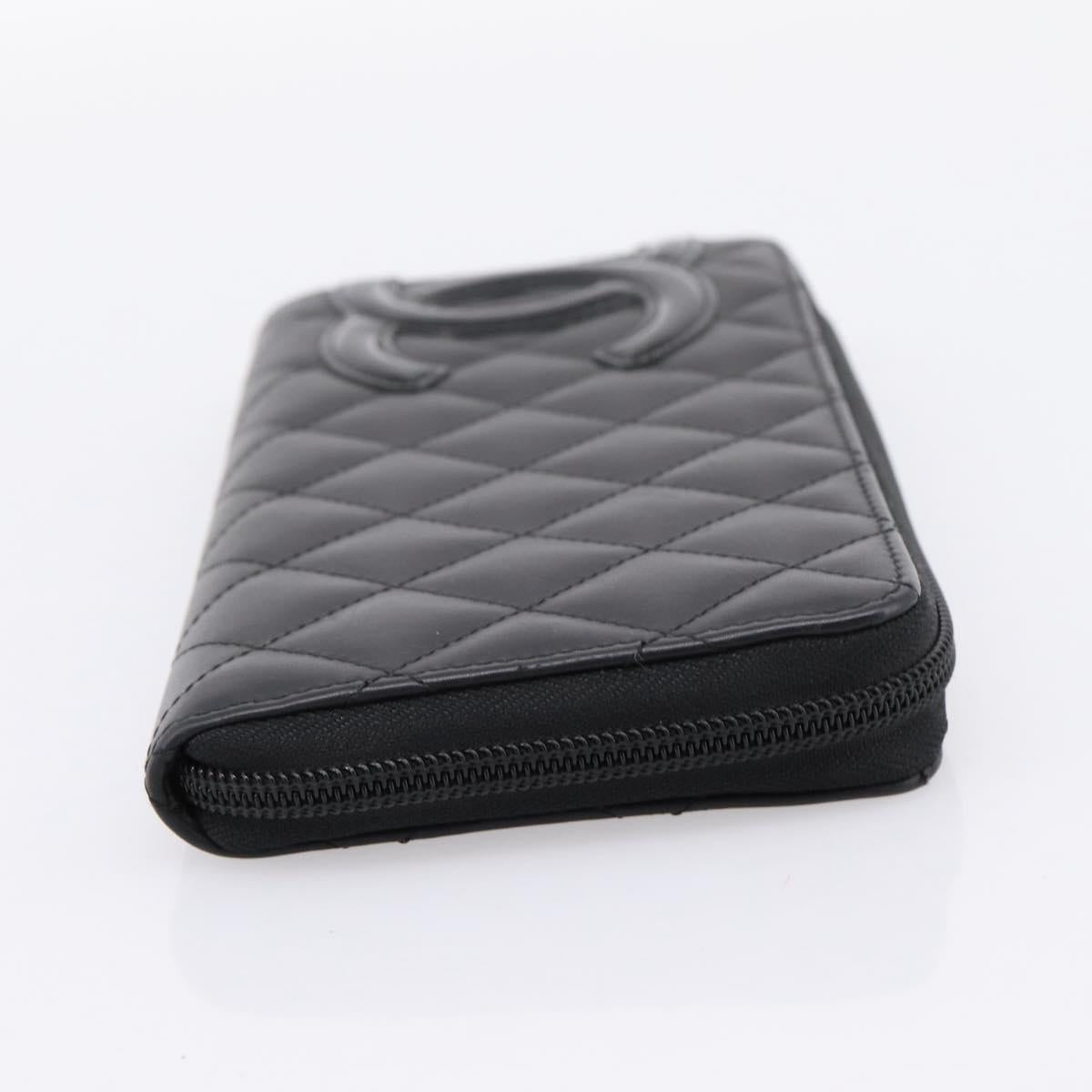 CHANEL Matelasse Cambon Line Long Wallet Leather Black Silver CC Auth 204110V