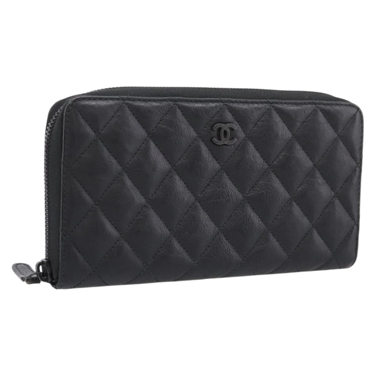 CHANEL Matelasse Long Wallet Leather Black CC Auth 204111V