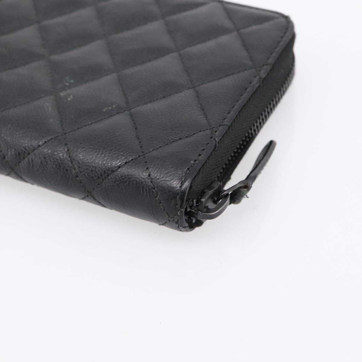 CHANEL Matelasse Long Wallet Leather Black CC Auth 204111V
