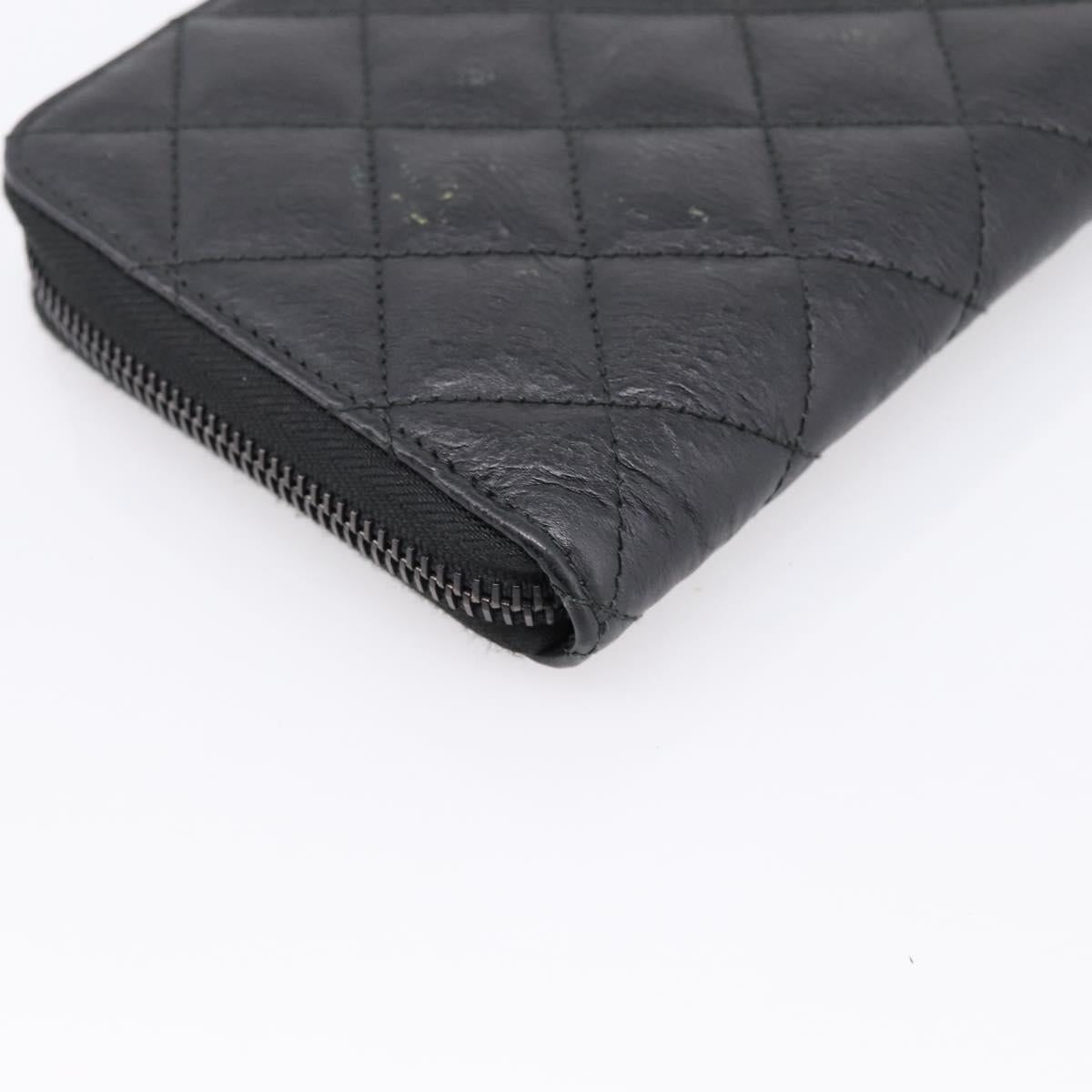CHANEL Matelasse Long Wallet Leather Black CC Auth 204111V