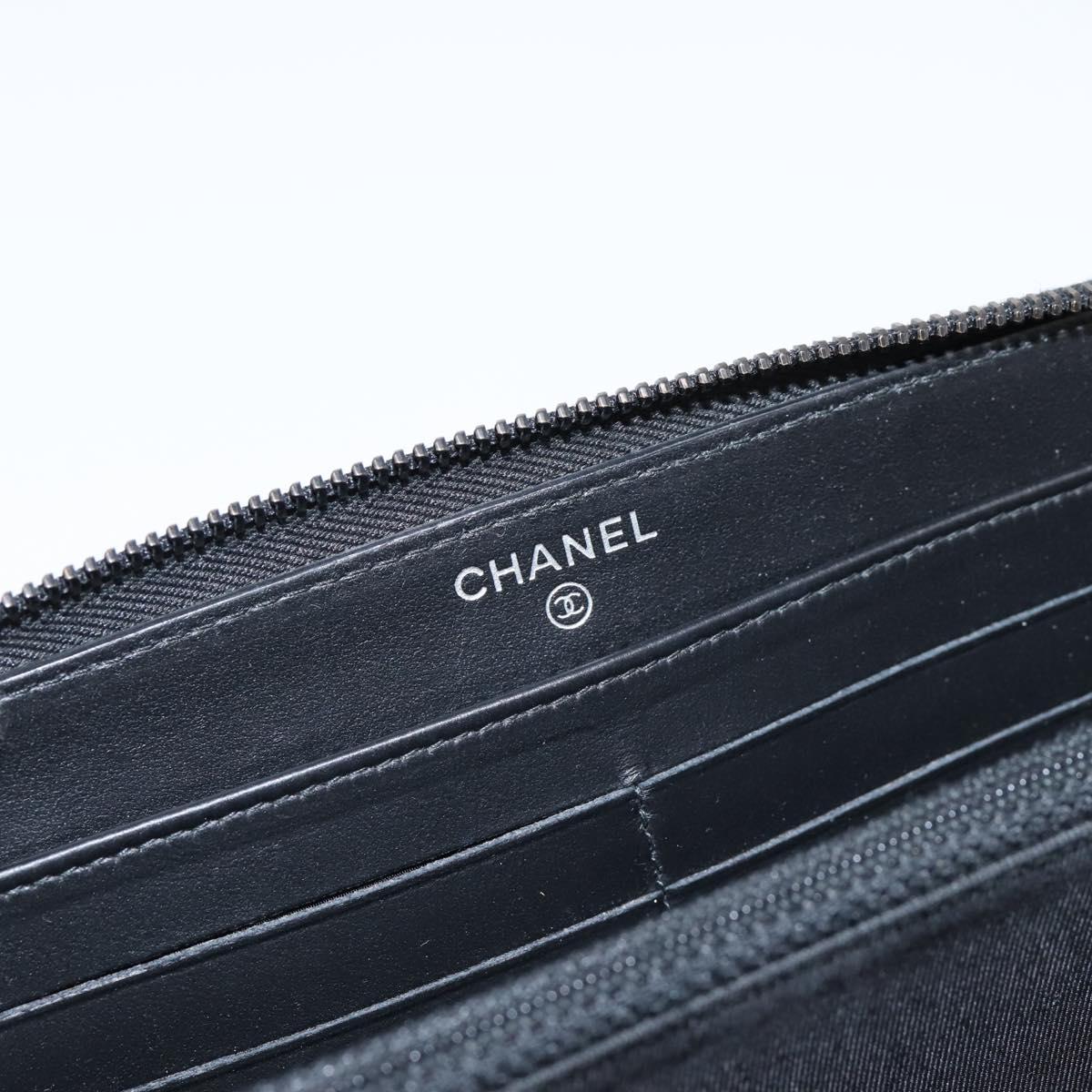CHANEL Matelasse Long Wallet Leather Black CC Auth 204111V