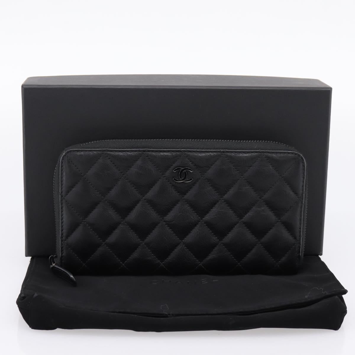 CHANEL Matelasse Long Wallet Leather Black CC Auth 204111V