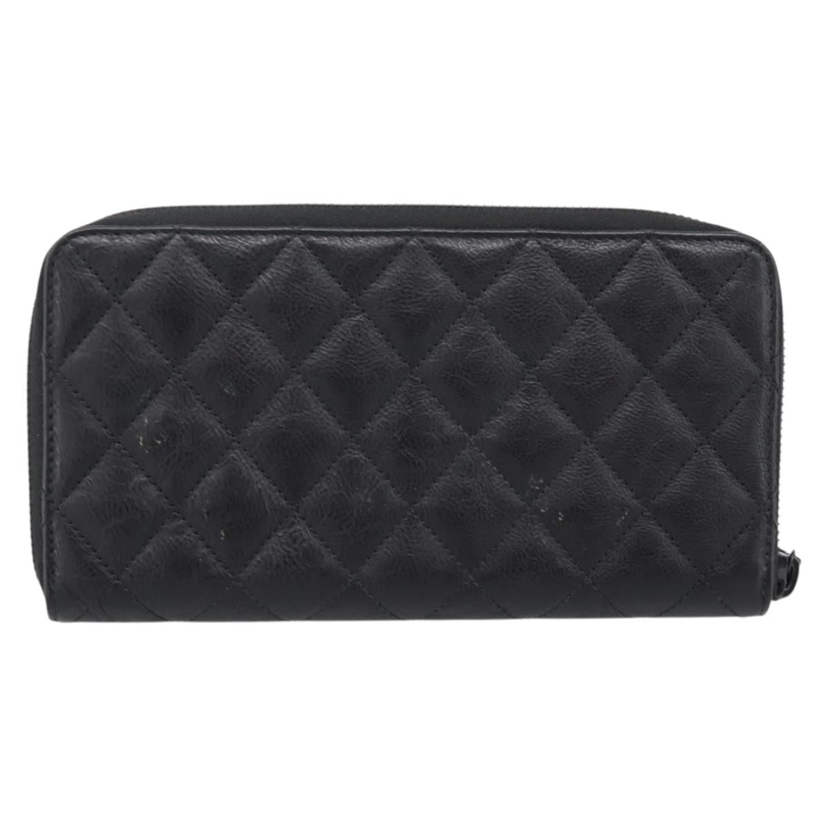 CHANEL Matelasse Long Wallet Leather Black CC Auth 204111V
