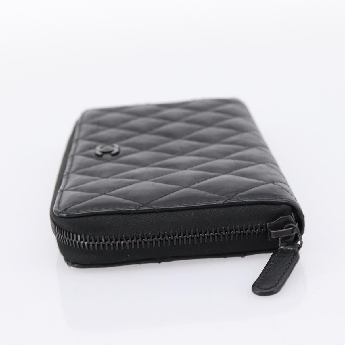 CHANEL Matelasse Long Wallet Leather Black CC Auth 204111V