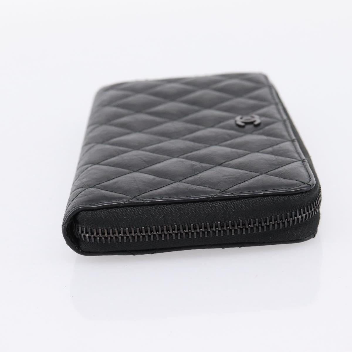 CHANEL Matelasse Long Wallet Leather Black CC Auth 204111V